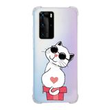 Printify Huawei P40 Pro Uyumlu Köşe Korumalı Antişok Kapak Coolcat Tasarımlı Şeffaf Kılıf