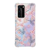 Printify Huawei P40 Pro Uyumlu Köşe Korumalı Antişok Kapak Floral Kırmızı Tasarımlı Şeffaf Kılıf