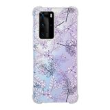 Printify Huawei P40 Pro Uyumlu Köşe Korumalı Antişok Kapak Floral Lila Tasarımlı Şeffaf Kılıf