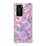 Printify Huawei P40 Pro Uyumlu Köşe Korumalı Antişok Kapak Floral Pembe Tasarımlı Şeffaf Kılıf