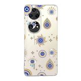 PrintiFy Huawei P50 Pro ile Uyumlu 1mm Slim Fit Nazar Boncuğu 5 Baskılı Şeffaf Kılıf