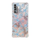 Printify Huawei PSmart 2021 Uyumlu Köşe Korumalı Antişok Kapak Floral Mavi Şekiller Tasarımlı Şeffaf Kılıf