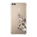 Printify Huawei PSmart Uyumlu Köşe Korumalı Antişok Kapak Catface Tasarımlı Şeffaf Kılıf