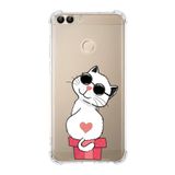 Printify Huawei PSmart Uyumlu Köşe Korumalı Antişok Kapak Coolcat Tasarımlı Şeffaf Kılıf