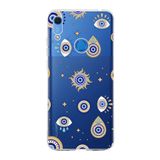 PrintiFy Huawei Y6 2019 ile Uyumlu 1mm Slim Fit Nazar Boncuğu 5 Baskılı Şeffaf Kılıf