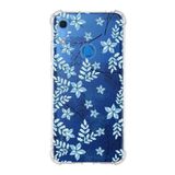 Printify Huawei Y6S Uyumlu Köşe Korumalı Antişok Kapak Floral Mavi Şekiller Tasarımlı Şeffaf Kılıf