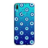 PrintiFy Huawei Y7 2019 ile Uyumlu 1mm Slim Fit Nazar Boncuğu 1 Baskılı Şeffaf Kılıf