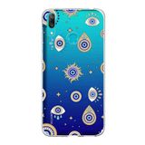 PrintiFy Huawei Y7 2019 ile Uyumlu 1mm Slim Fit Nazar Boncuğu 5 Baskılı Şeffaf Kılıf