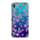 PrintiFy Huawei Y7 2019 ile Uyumlu Kapak Floral Pembe Tasarımlı 1mm Fit Şeffaf Silikon Kılıf