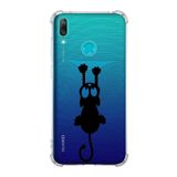 Printify Huawei Y7 2019 Uyumlu Köşe Korumalı Antişok Kapak Çizgi Kedi Tasarımlı Şeffaf Kılıf
