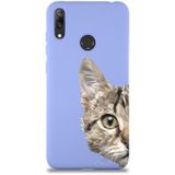 PrintiFy Huawei Y7 2019 Uyumlu Lansman Kılıf Catface Tasarımlı İçi Kadife Kapak lila