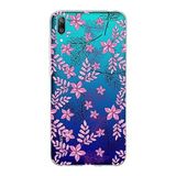 PrintiFy Huawei Y7 Pro 2019 ile Uyumlu Kapak Floral Pembe Tasarımlı 1mm Fit Şeffaf Silikon Kılıf