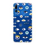 PrintiFy Huawei Y9 Prime 2019 ile Uyumlu 1mm Slim Fit Nazar Boncuğu 2 Baskılı Şeffaf Kılıf