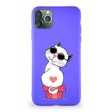 PrintiFy iPhone 11 Pro Max Soft Premier Kapak Coolcat Tasarımlı Silikon Kılıf - Mor