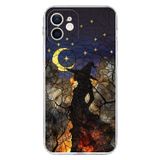 PrintiFy iPhone 12 ile Uyumlu Vitray Cadı Saati Tasarımlı Şeffaf Silikon Kılıf