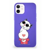 PrintiFy iPhone 12 Mini Soft Premier Kapak Coolcat Tasarımlı Silikon Kılıf - Mor