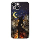 PrintiFy iPhone 14 ile Uyumlu Vitray Cadı Saati Tasarımlı Şeffaf Silikon Kılıf