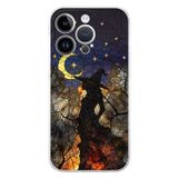 PrintiFy iPhone 14 Pro ile Uyumlu Vitray Cadı Saati Tasarımlı Şeffaf Silikon Kılıf