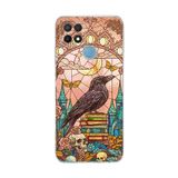 PrintiFy Oppo A15S ile Uyumlu Vitray Bilge Kuzgun Tasarımlı Şeffaf Silikon Kılıf