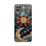 PrintiFy Oppo A15S ile Uyumlu Vitray Sol ve Luna Tasarımlı Şeffaf Silikon Kılıf