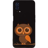 PrintiFy Oppo A55 ile Uyumlu Baykuş (0214A) Tasarımlı Siyah Lansman Silikon Kılıf - Şeffaf - Siyah 0214a