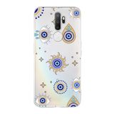 PrintiFy Oppo A9 2020 ile Uyumlu 1mm Slim Fit Nazar Boncuğu 5 Baskılı Şeffaf Kılıf