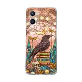 PrintiFy OPPO A96 ile Uyumlu Vitray Bilge Kuzgun Tasarımlı Şeffaf Silikon Kılıf