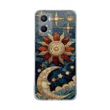 PrintiFy OPPO A96 ile Uyumlu Vitray Sol ve Luna Tasarımlı Şeffaf Silikon Kılıf