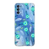 PrintiFy Oppo Reno 4 ile Uyumlu 1mm Slim Fit Nazar Boncuğu 3 Baskılı Şeffaf Kılıf