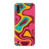 PrintiFy Samsung Galaxy A01 ile Uyumlu Kapak Renkli Desen B Turuncu Tasarımlı 1mm Fit Şeffaf Silikon Kılıf