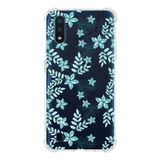 Printify Samsung Galaxy A01 Uyumlu Köşe Korumalı Antişok Kapak Floral Su Yeşili Tasarımlı Şeffaf Kılıf