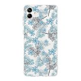PrintiFy Samsung Galaxy A04 ile Uyumlu Kapak Floral Mavi Tasarımlı 1mm Fit Şeffaf Silikon Kılıf
