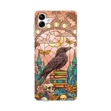 PrintiFy Samsung Galaxy A04 ile Uyumlu Vitray Bilge Kuzgun Tasarımlı Şeffaf Silikon Kılıf