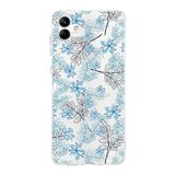 Printify Samsung Galaxy A04 Kamera Korumalı Kapak Floral Mavi Tasarımlı Şeffaf Kılıf