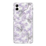 Printify Samsung Galaxy A04 Köşe Korumalı Antişok Kapak Floral Lila Tasarımlı Şeffaf Kılıf