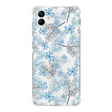 Printify Samsung Galaxy A04 Köşe Korumalı Antişok Kapak Floral Mavi Tasarımlı Şeffaf Kılıf