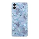 Printify Samsung Galaxy A04E Kamera Korumalı Kapak Floral Mavi Tasarımlı Şeffaf Kılıf