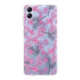 Printify Samsung Galaxy A04E Kamera Korumalı Kapak Floral Pembe Tasarımlı Şeffaf Kılıf