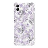 Printify Samsung Galaxy A04E Uyumlu Köşe Korumalı Antişok Kapak Floral Lila Tasarımlı Şeffaf Kılıf