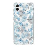 Printify Samsung Galaxy A04E Uyumlu Köşe Korumalı Antişok Kapak Floral Mavi Tasarımlı Şeffaf Kılıf