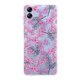 PrintiFy Samsung Galaxy A04S ile Uyumlu Kapak Floral Pembe Tasarımlı 1mm Fit Şeffaf Silikon Kılıf