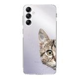 PrintiFy Samsung Galaxy A14 ile Uyumlu Kapak Catface Tasarımlı 1mm Fit Şeffaf Silikon Kılıf