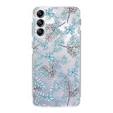 PrintiFy Samsung Galaxy A14 ile Uyumlu Kapak Floral Mavi Tasarımlı 1mm Fit Şeffaf Silikon Kılıf