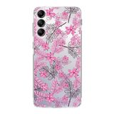 PrintiFy Samsung Galaxy A14 ile Uyumlu Kapak Floral Pembe Tasarımlı 1mm Fit Şeffaf Silikon Kılıf