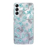 PrintiFy Samsung Galaxy A14 ile Uyumlu Kapak Floral Su Yeşili Tasarımlı 1mm Fit Şeffaf Silikon Kılıf