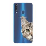 PrintiFy Samsung Galaxy A20S ile Uyumlu Kapak Catface Tasarımlı 1mm Fit Şeffaf Silikon Kılıf