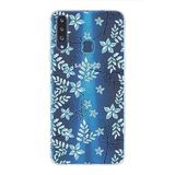PrintiFy Samsung Galaxy A20S ile Uyumlu Kapak Floral Mavi Tasarımlı 1mm Fit Şeffaf Silikon Kılıf