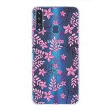 PrintiFy Samsung Galaxy A20S ile Uyumlu Kapak Floral Pembe Tasarımlı 1mm Fit Şeffaf Silikon Kılıf