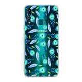 PrintiFy Samsung Galaxy A20S ile Uyumlu Nazar Boncuğu 3 Baskılı Kamera Korumalı Şeffaf Silikon Kılıf