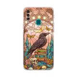 PrintiFy Samsung Galaxy A20S ile Uyumlu Vitray Bilge Kuzgun Tasarımlı Şeffaf Silikon Kılıf